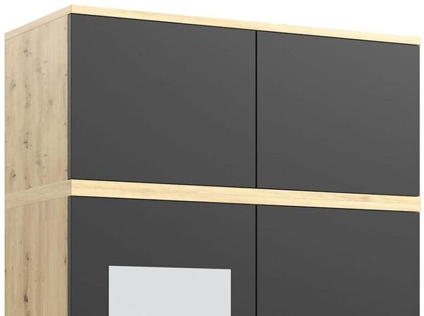 Garderoben-Set BERLIN – Kleiderschrank mit Polsterplatten, Schuhschrank und Schrankaufsatz, für Flur und Eingangsbereich (Artisan/Schwarz, Trinity 02), 225 x 40 x 220 cm Bild 4