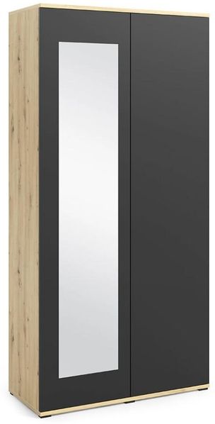 Garderoben-Set BERLIN – Kleiderschrank mit Polsterplatten, Schuhschrank und Schrankaufsatz, für Flur und Eingangsbereich (Artisan/Schwarz, Trinity 02), 225 x 40 x 220 cm Bild 5