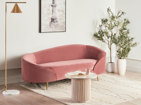 Beliani 'SAVAR' 3-Sitzer Sofa Samtstoff pastellrosa gold