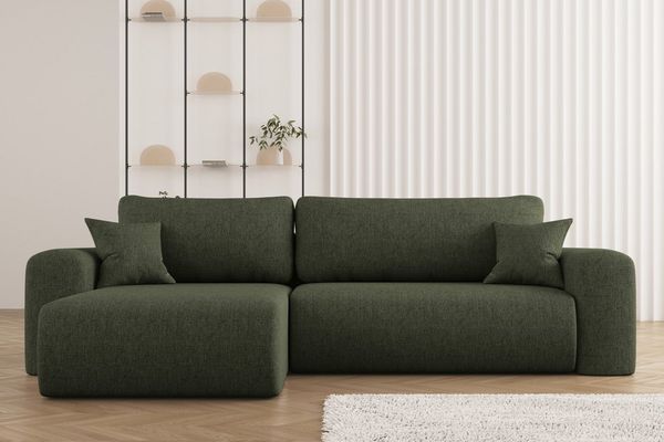 Kaiser Möbel Ottomane Ecksofa mit Schlaffunktion und Stauraum für Bettzeug, Capri Stoff Neve
