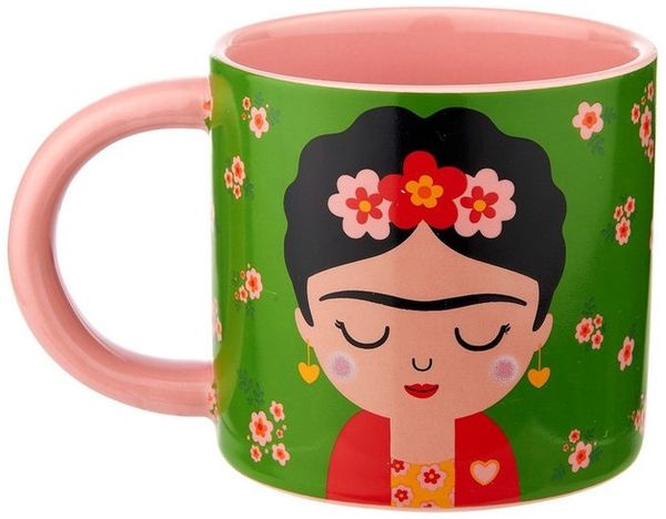 Sass & Belle Becher Frida Floral Becher für ca. 280 ml, Boho, Frida Kahlo, 1-tlg, Porzellan, handbemalt, ca. 12 x 8,5 x 8 cm