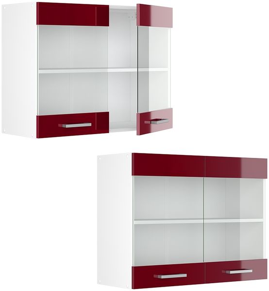 Hängeschrank R-Line Bordeaux Hochglanz 80 cm mit Glastüren Vicco Bild 6
