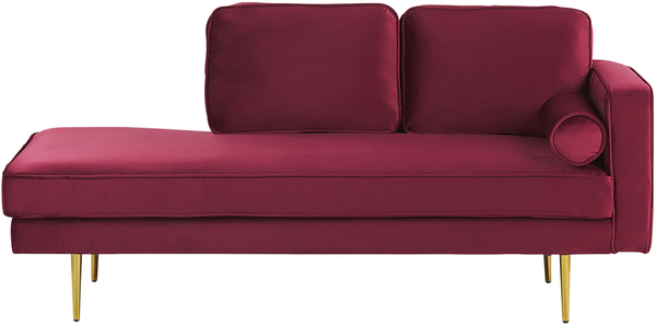 Chaiselongue Samtstoff dunkelrot rechtsseitig MIRAMAS