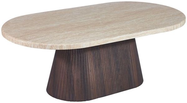alesvelt Couchtisch Dervio Travertin Tisch mit edlem Tischbein im Säulenstil 130cm (1-Tisch), 130x70x45cm