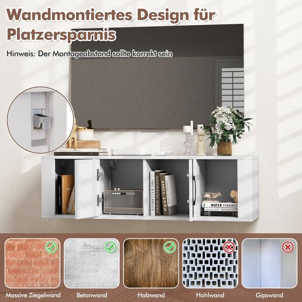 COSTWAY Hängeschrank mit 4 Fächern & 2 Türen Lowboard für Fernseher, 108cm