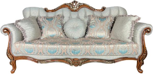 Casa Padrino Luxus Barock Sofa Hellgrün / Braun / Gold - Prunkvolles Wohnzimmer Sofa mit elegantem Muster - Barock Wohnzimmer Möbel