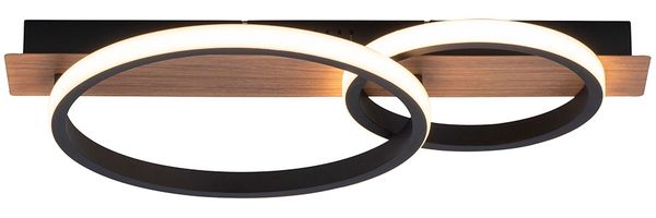 LED Holzleuchte, Metall schwarz, Holzoptik, L 53 cm