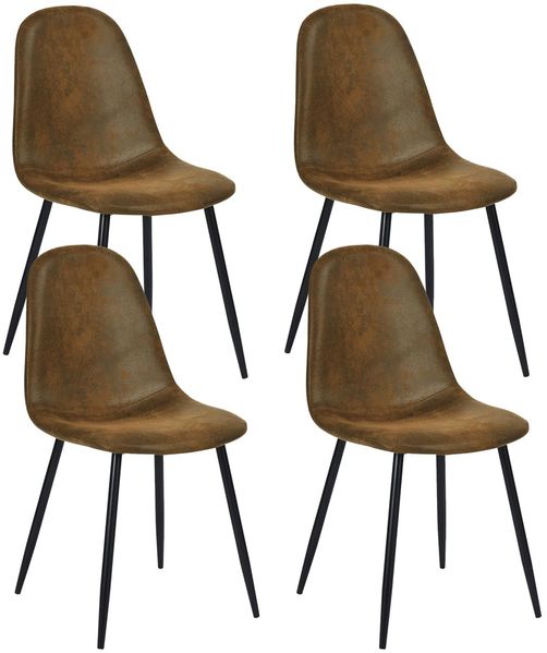 39F FURNITURE DREAM Set of 4 Vintage Suede Dining Chairs for Kitchen Living Room Bedroom Office, Suede Fabric, Brown, 40X52X86cm