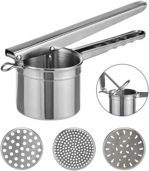 Edelstahl Kartoffelpresse Spätzlepresse 3 Locheinsätze