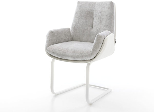 Freischwinger Clea-Flex Materialmix Echtleder Weiß-Silbergrau Freischwinger flach Weiß