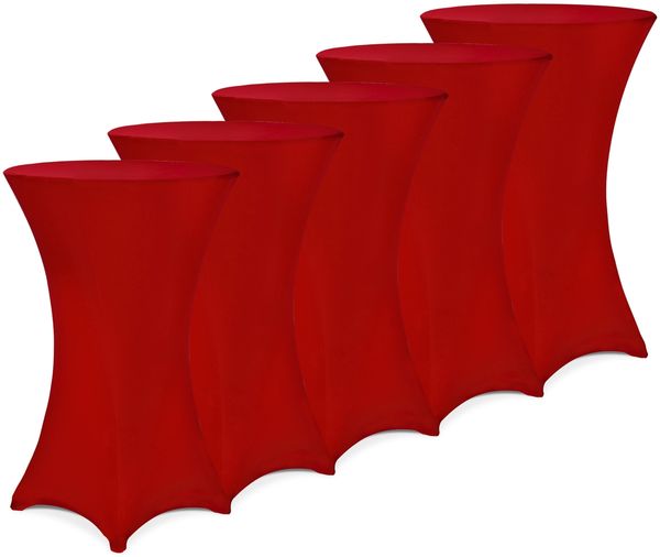DETEX® Stehtischhusse 5er Set Rot 60-65cm Verstärkter Fußbereich 30°C Waschbar Stehtisch Hussen Stretch Tisch Überzug