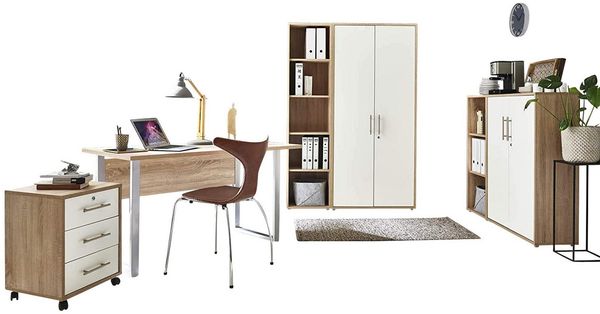 BMG Möbel Büromöbel-Set Office Edition Mini Set 4, (Spar-Set, 6-tlg, besteht aus: Schreibtisch,Rollcontainer,2x Aktenregal,2x Aktenschrank), Büromöbel komplett Set ideal für Homeoffice geeignet, Made in Germany