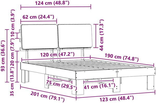 vidaXL Bettgestell mit gepolstertem Kopfteil Hellgrau 120 x 190 cm 877368 Bild 11