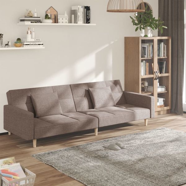 vidaXL Schlafsofa 2-Sitzer mit 2 Kissen Taupe Stoff 375805