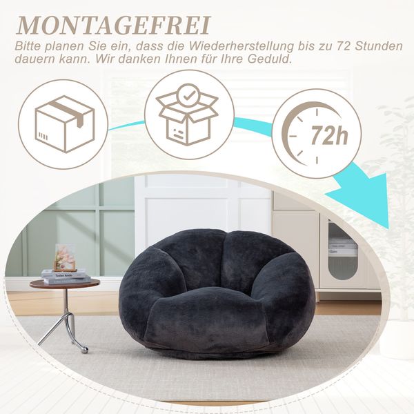 LVHOM Sitzsack XXL, Bodensofa aus Faux Fur, Montagefreier Bean Bag, für Wohnzimmer, Lounge, Schlafzimmer, Anthrazit Bild 5
