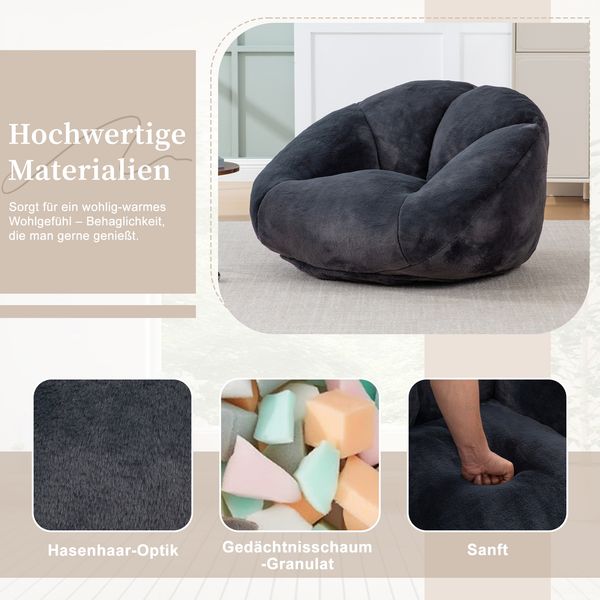 LVHOM Sitzsack XXL, Bodensofa aus Faux Fur, Montagefreier Bean Bag, für Wohnzimmer, Lounge, Schlafzimmer, Anthrazit Bild 7
