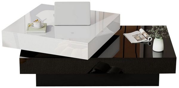 Merax Couchtisch drehbar mit Stauraum & 2 Ebenen (1-St, 1 Tisch), Wohnzimmertisch Hochglanz Sofatisch Beistelltisch, 100x60x35cm