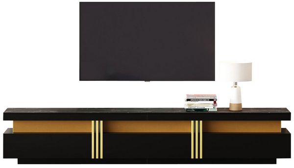BlingBin Lowboard TV-Schrank mit Marmor-Optik, TV-Board Für Fernseher bis 90 Zoll (1er Set, 1 St, Lowboard 200 x 40 x 42 cm), TV-Kommode, Drei Schubladen und 1 Kabelmanagement