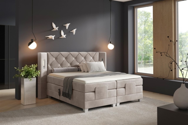 Boxspringbett Elektrisch Bett STEVE 200x200cm in Stoff Fresh Beige Bild 1