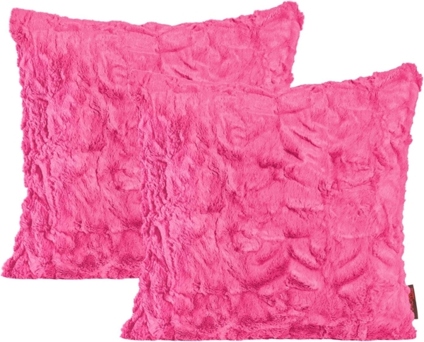 MAGMA Kissenhüllen FLUFFY - ca. 40 x 40 cm - Plüsch Felloptik 2er Set pink