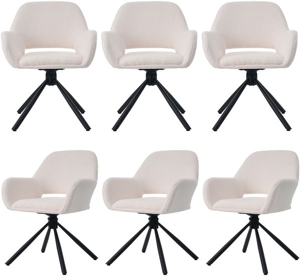 Drehbarer Esszimmerstuhl aus Sherpa in Weiß, 60 x 60 x 80 cm – 6er-Set mit Armlehnen Bild 5