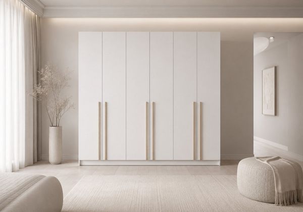 MOEBLO Drehtürenschrank Glamy 6D Wood (Moderner 6-türiger Kleiderschrank mit viel Stauraum, vier Kleiderstangen, Einlegeböden – Ideal für Schlafzimmer, Ankleidezimmer, Schrank Garderobe Drehtürenschrank - holz griffe) (BxHxT): 230 x 210 x 57 cm