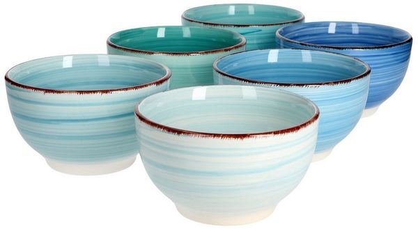 MamboCat Müslischale 6er Schalen Set Blue Blau Schüsseln Obst Müsli Schälchen 650 ml, Steingut