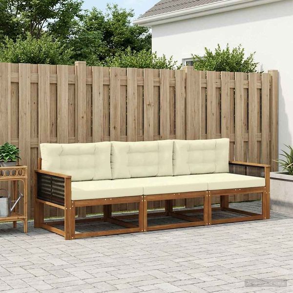vidaXL Outdoor-Sofagarnitur mit Kissen 3 pcs Natur und Creme 3382303