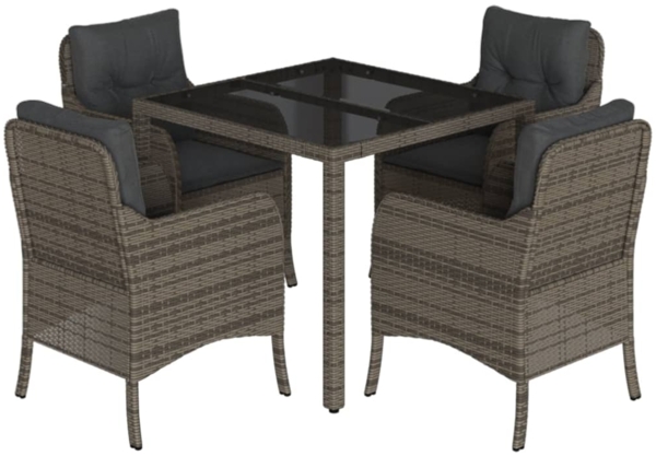 vidaXL 5-tlg. Garten-Essgruppe mit Kissen Grau Poly Rattan 3211855