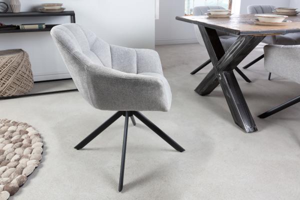 Moderner Drehstuhl LYON hellgrau Strukturstoff schwarzes Metallgestell Bild 3