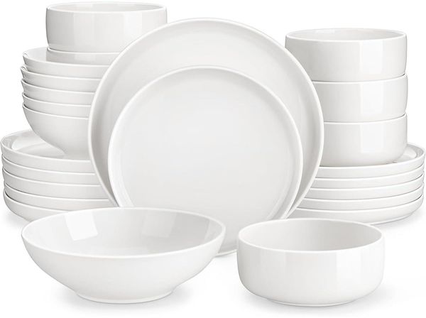 MALACASA Luna 24-tlg. Weiß Porzellan Tafelservice Geschirrset 6 Personen