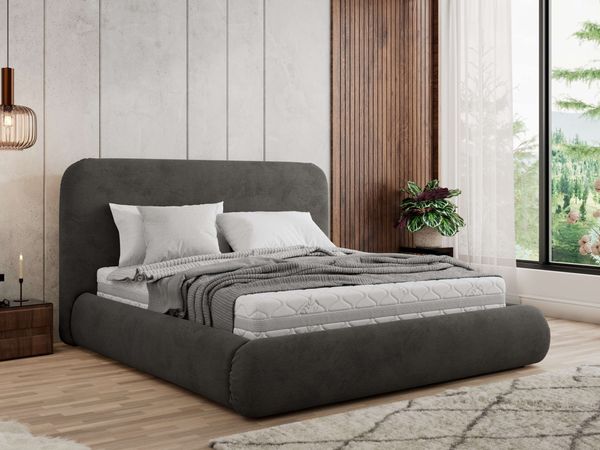 Bett mit Stauraum Polsterbett BENEA CLASSIC, Doppelbett mit Lattenrost Gepolstertes Kopfteil Gasdruckfeder Schlafzimmerbett Pocket Matratze - 200 x 200 cm - Dunkelgrau Velvet - VIRE LUX