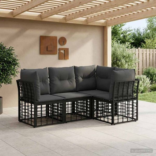 vidaXL Outdoor-Sofagarnitur Schwarz Polyester 3437463