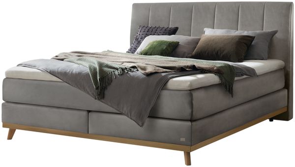 Stefania Boxspringbett grau Eiche MassivholzPolyester 214cm x 183cm x 115cm