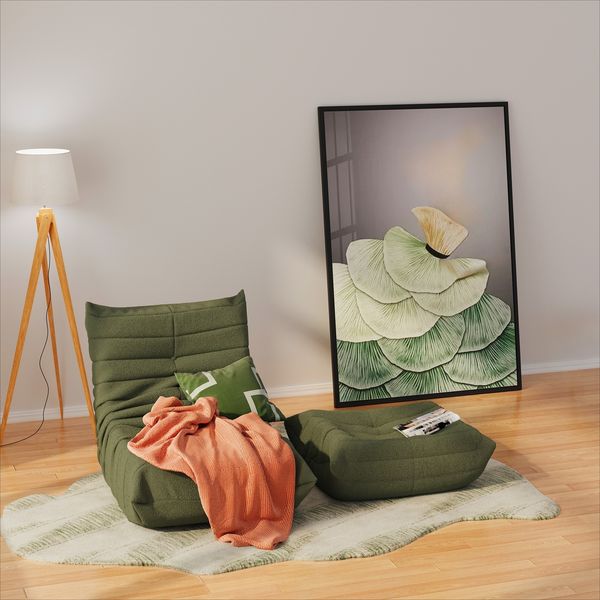 MODFU Sofa Lounge-Sofa mit Teddyfleece, ergonomischer Form und leichter Bauweise, Grün, 112 x 189 x 82 cm