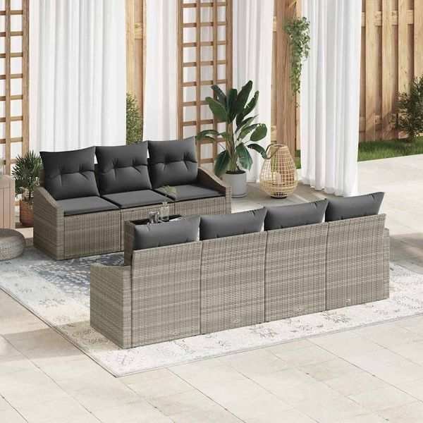 vidaXL Sofa Set mit Kissen 8 pcs Hellgrau und Dunkelgrau Poly-Rattan 3355301
