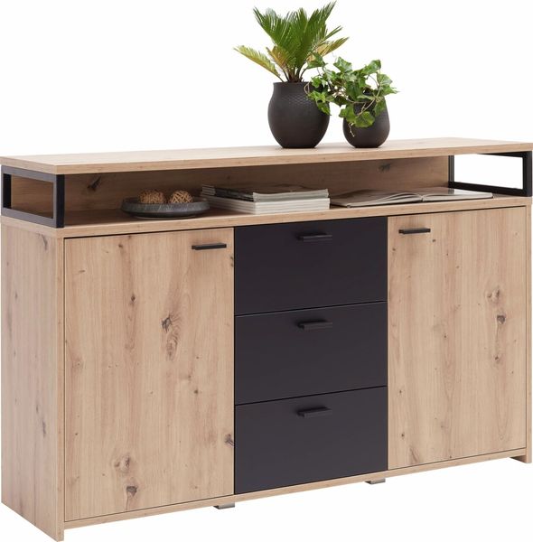 XORA 'LIFE' Sideboard, Melamin eiche, 134.1 x 87.8 x 38 cm, mit 3 Schubladen