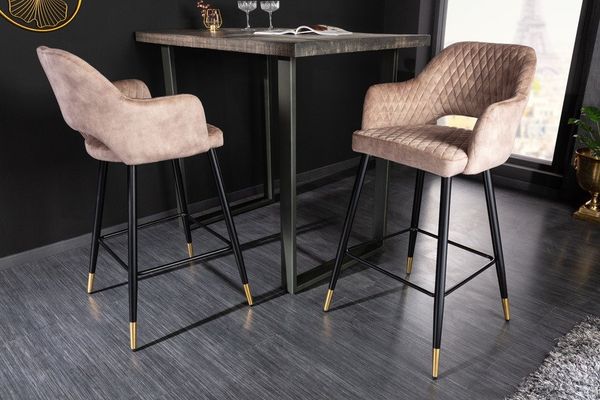 riess-ambiente Barhocker PARIS greige/schwarz/gold - Samt, Metall, mit Armlehne & Ziersteppung (Einzelartikel, 1 St), gepolstert & im edlen Look – ideal für Kücheninsel & Hausbar