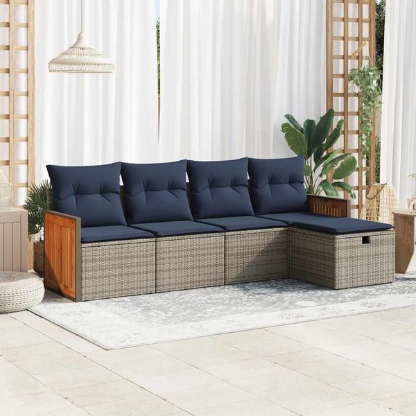 vidaXL 5-tlg. Garten-Sofagarnitur mit Kissen Grau Poly Rattan 3326016