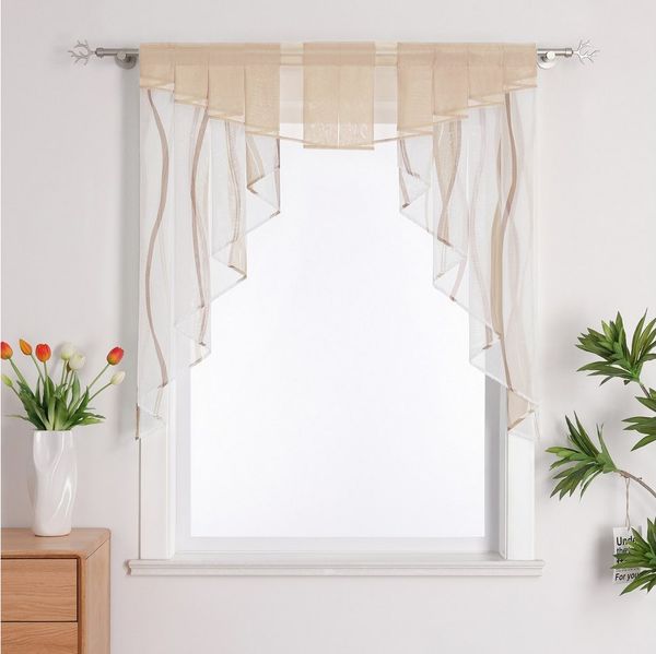 Joyswahl Scheibengardine (1 St), Stangendurchzug, transparent, Tunnelzug Voile Kurzstore,für Kleinfenster, Wellen Druck