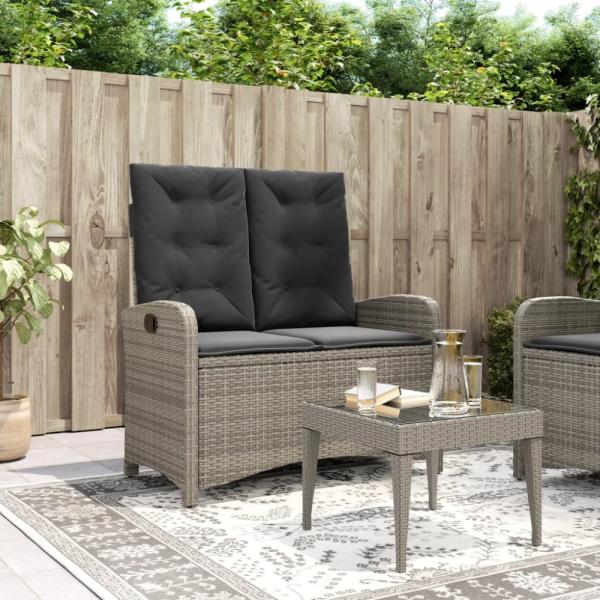vidaXL Gartenbank Verstellbar mit Kissen Grau Poly Rattan 368218