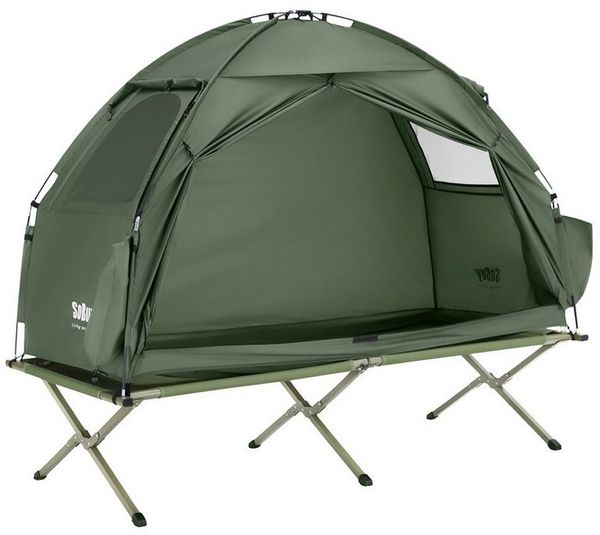 SoBuy Feldbett OGS32-II, Vorzelt Wasserdichtes Campingbett Campingliege Familienzelt Feldbett mit Zelt für 1-2 Personen, Campingmatratze für 1-2 Personen