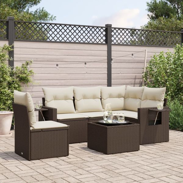 vidaXL 6-tlg. Garten-Sofagarnitur mit Kissen Braun Poly Rattan 3220182