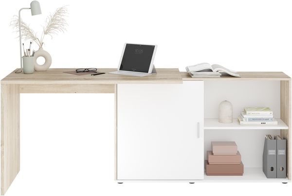 FMD Möbel - VALLEY - Schreibtisch - melaminharzbeschichtete Spanplatte - Eiche Nb/weiß - 118 x 75 x 124,5cm
