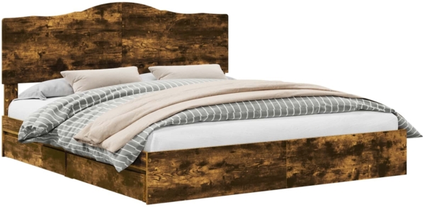 vidaXL Aufbewahrungsbett Geräucherte Eiche 200x200 cm Holzwerkstoff 3413475