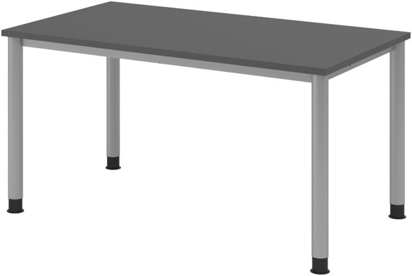 bümö höhenverstellbarer Schreibtisch H-Serie 140x80 cm in graphit, Gestell in Silber - PC Tisch für's Büro manuell höhenverstellbar, Computertisch verstellbar, HS-14-G-S