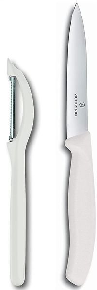 Victorinox | Universalschäler mit Pendelklinge | extra scharf | Zackenschliffklinge | zweischneidig | Swiss Made | Limited Edition Weiß