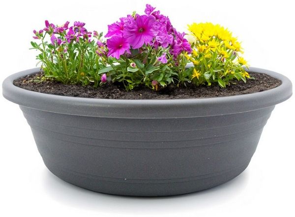 matches21 HOME & HOBBY Blumentopf Pflanzkübel mit Untersetzer 25 cm Pflanzschale für aussen grau (1 St), Wetterfester Blumenkübel als runder Grabschmuck Blumentopf
