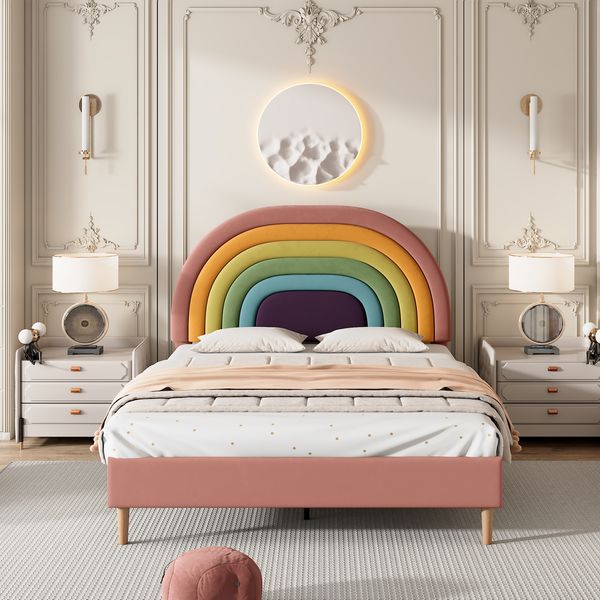 Polsterbett 140x200 cm – modernes Jugendbett mit höhenverstellbarem Kopfteil in Rosa, ohne Matratze