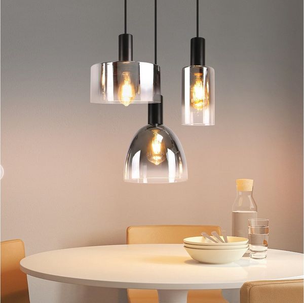Nettlife Pendelleuchte 3/4 rauchgrauem Glas E27 Fassung Industrielle Hängeleuchte, Höhenverstellbar, LED wechselbar, Pendellampe für Wohnzimmer Küche Esszimmer